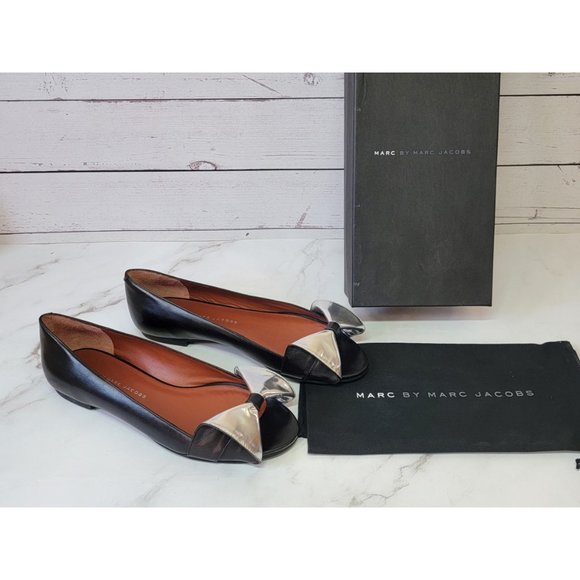 Marc By Marc Jacobs Shoes - Marc by Marc Jacobs Bow Accents Ballet Flats BLACK / SILVER